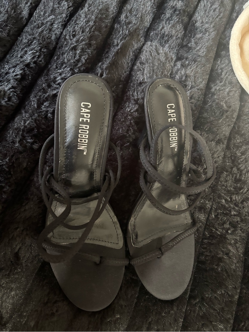 Cape Robbin Black Strappy Slide Heels with Wraparound Ties